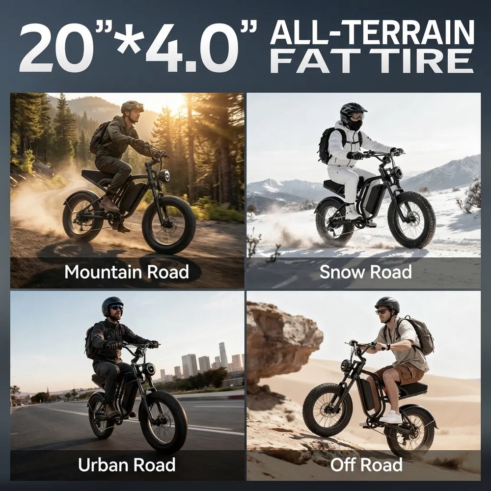 All-Terrain 1500W Peak Motor Electric Bike – 34 MPH Range 40-70 Miles