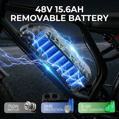 All-Terrain 1500W Peak Motor Electric Bike – 34 MPH Range 40-70 Miles